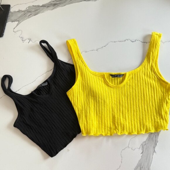 SHEIN | Crop Top | Small | Black and Yellow | Ribbed Cotton Blend - Picture 3 of 12